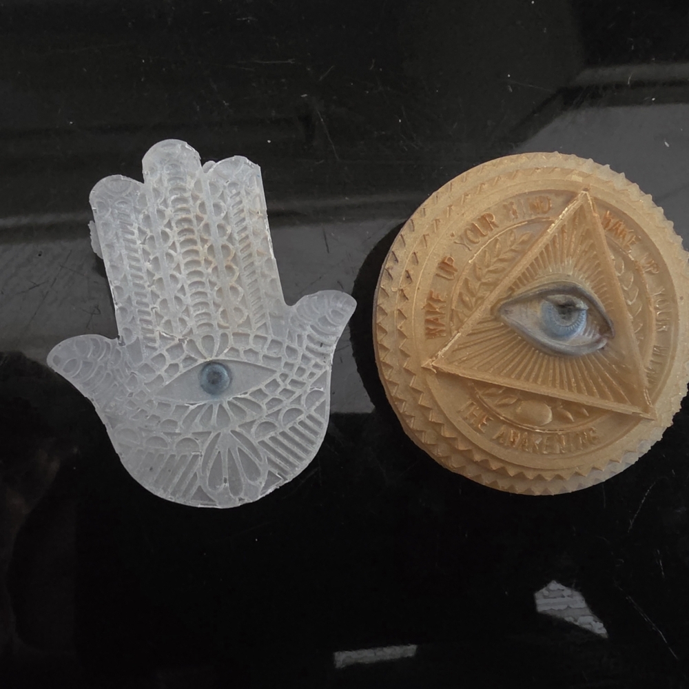 Lot Of 2 Resin Handmade Brooches, Hasma Hand & Evil Eye